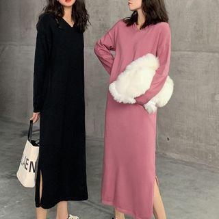 Hooded Midi Sheath Knit Dress