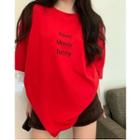 Short-sleeve Lettering Loose-fit T-shirt Red - One Size
