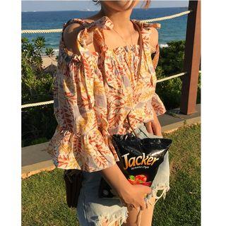 Print Cold Shoulder Blouse