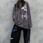 Cartoon Print Distressed Long-sleeve T-shirt