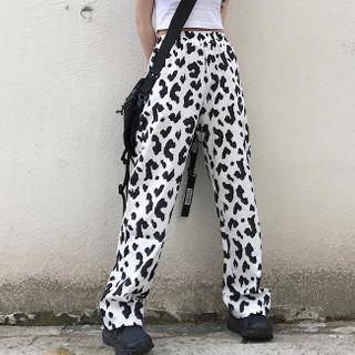 High-waist Cow Print Straight Leg Pants