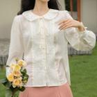 Long-sleeve Collared Tie-neck Blouse