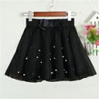 Bow-accent Beaded A-line Skirt Black - One Size