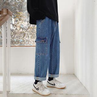 Pocket Detail Cropped Straight Leg Jeans