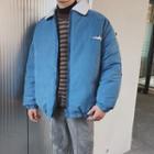 Fleece-lined Embroidered Collared Jacket