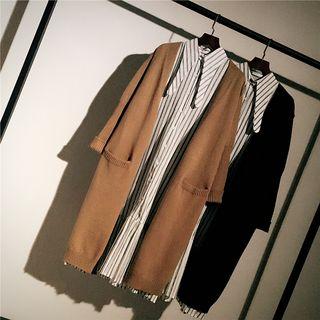 Pocketed Open-front Knit Long Cardigan