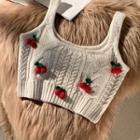 Cherry Accent Knit Tank Top Beige - One Size