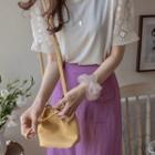 Laced Puff-sleeve Round-neck Top