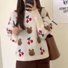 Cherry And Bear Printed Round-neck Sweater