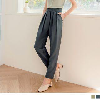 High Waist Plain Pleated Tapered Dress Pants