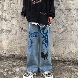 Wide-leg Printed Jeans
