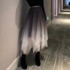 Sheer Panel Midi A-line Skirt Dark Gray - One Size