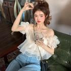 Puff-sleeve Off-shoulder Ruffle Top Off-white - One Size