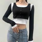 Cold-shoulder Layered Cropped T-shirt
