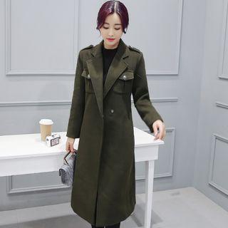 Pocketed Notch Lapel Long Coat