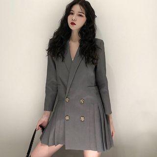 Notch Lapel Double-breasted Long-sleeve Dress