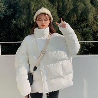 Mock-neck Striped Zip Single Breasted Jacket