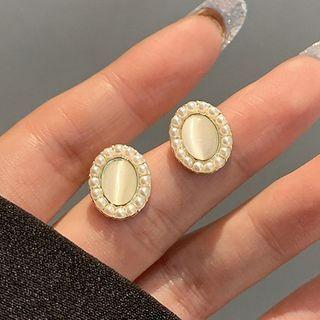Faux Pearl Oval Earring 1 Pair - Off-white - One Size