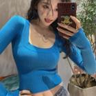 Plain U-neck Knit Sweater