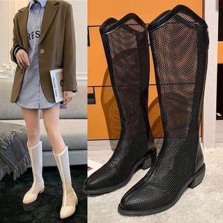 Mesh Chunky-heel Ankle Boots