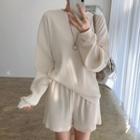 Plain Sweatshirt / High-waist Wide-leg Sweatshorts