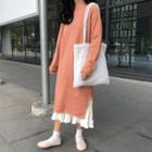 Slit Midi Sweater Dress / Long-sleeve Midi Crinkle Chiffon Dress
