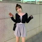 Two Tone Ruffle Drawstring Blouse