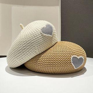 Heart Applique Knit Beret Hat