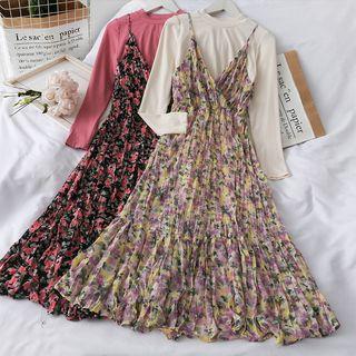Set: Sleeveless Floral Dress + Crew T-shirt