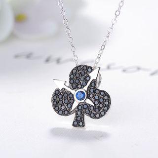 925 Sterling Silver Rhinestone Clover Pendant Necklace