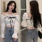 Bell-sleeve Lace Panel Crop Top White - One Size