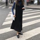 Long-sleeve Turtleneck T-shirt / Buttoned Midi Jumper Dress