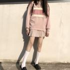 Paneled Sweatshirt / Mini A-line Skirt / Bow Tie / Set