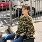 Tied V-neck Floral Chiffon Blouse