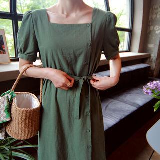 Square-neck Puff-sleeve Midi Dress