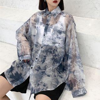 Long-sleeve Sheer Tie Dye Shirt