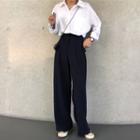 Plain Long-sleeve Shirt / Wide-leg Dress Pants
