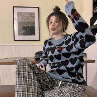 Heart Print Sweater Blue & Black - One Size
