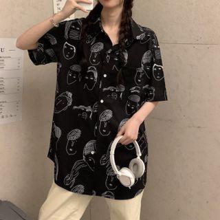 Elbow-sleeve Face Print Shirt / Camisole