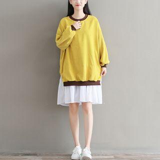 Corduroy Panel Long-sleeve Dress