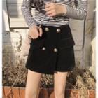 Button-detail Mini A-line Velvet Skort