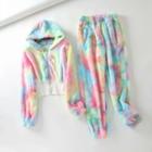 Set: Tie-dyed Fluffy Zip Hoodie + Sweatpants