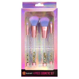 Set Of 4: Faux Crystal Handle Makeup Brush Set Of 4 - Purple - One Size