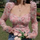 Long-sleeve Floral Top Floral - Pink - One Size
