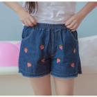 Strawberry Embroidered Denim Shorts
