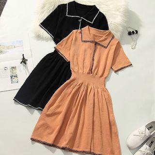 Short-sleeveknit A-line Polo Shirt Dress
