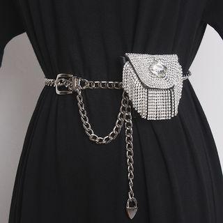 Rhinestone Alloy Waist Chain Belt Bag