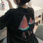 Elbow-sleeve Watermelon Print T-shirt