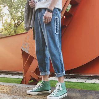 Letter Applique Straight-cut Jeans