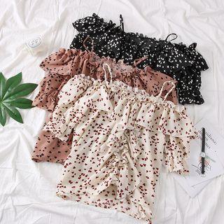 Heart-print Ruffled Blouse